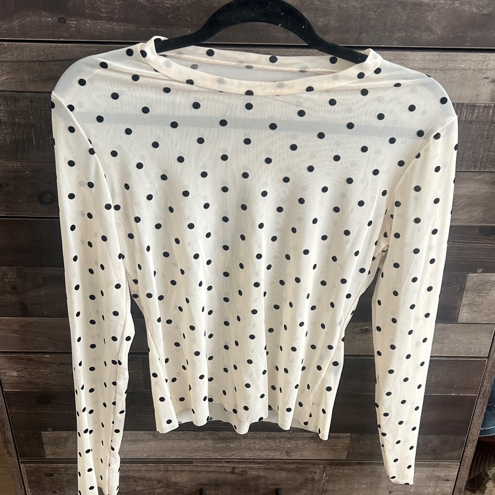 Elegant Black Polka Dot Long Sleeve Top